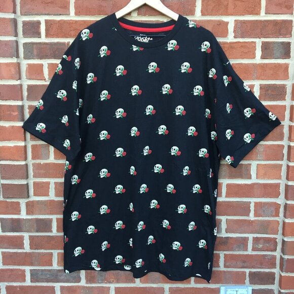 Eighty Eight Skeleton Rose Tee Shirt Adult 2XL Black Goth Halloween Long Length - Picture 1 of 9